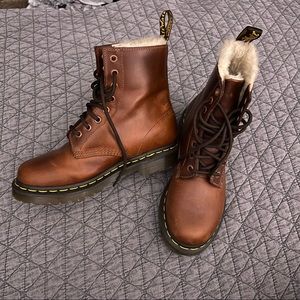 Dr. Martens 1460 Serena Leather Faux Fur
Lined Combat Booties Butterscotch